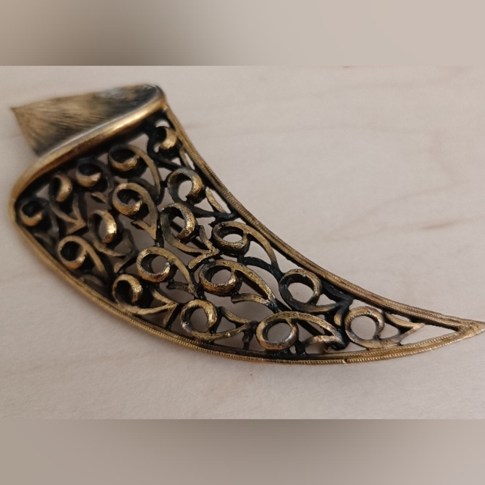 JJs House Antiqued Gold Crescent Filigree Pendant